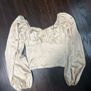 Abercrombie & Fitch Cream/Gold Ruched Crop Blouse